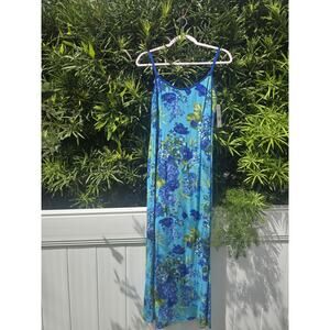 Breeze By Dorothy Schoelen VTG Blue Floral Dress Sz 4 Purple Lilies of the Field